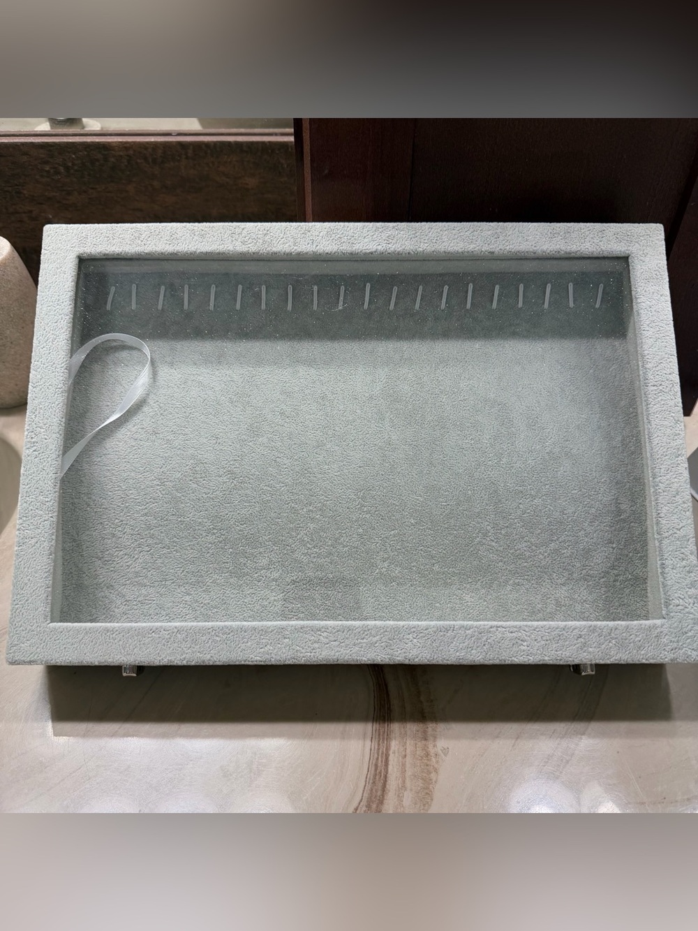 Gray/Beige Jewelry Display Box with Glass Lid